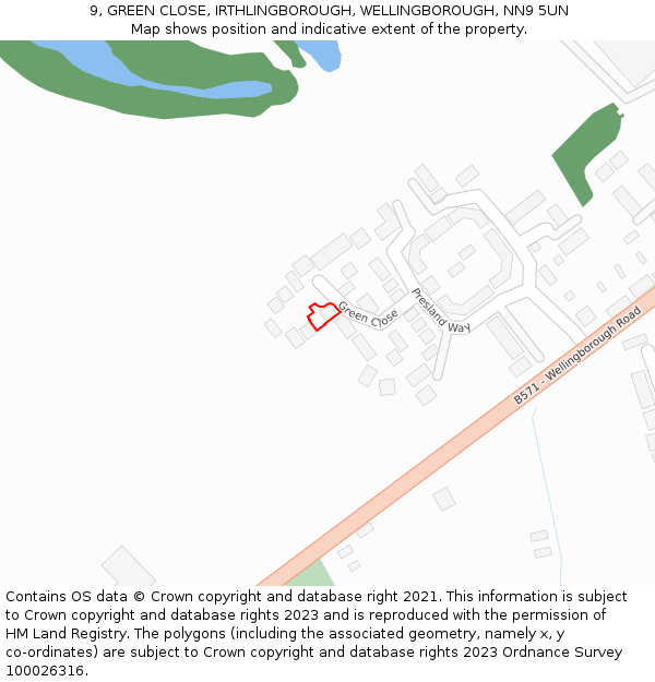 9, GREEN CLOSE, IRTHLINGBOROUGH, WELLINGBOROUGH, NN9 5UN: Location map and indicative extent of plot