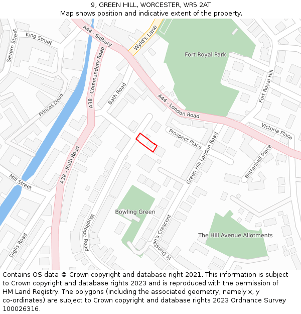 9, GREEN HILL, WORCESTER, WR5 2AT: Location map and indicative extent of plot