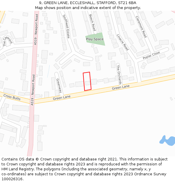 9, GREEN LANE, ECCLESHALL, STAFFORD, ST21 6BA: Location map and indicative extent of plot