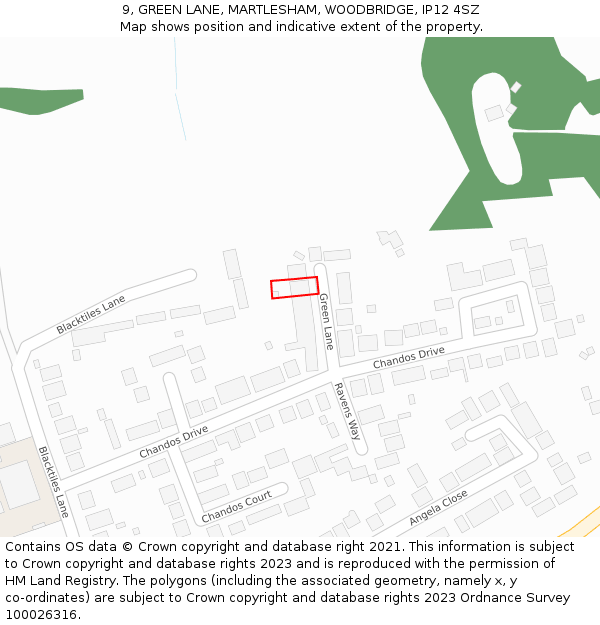 9, GREEN LANE, MARTLESHAM, WOODBRIDGE, IP12 4SZ: Location map and indicative extent of plot
