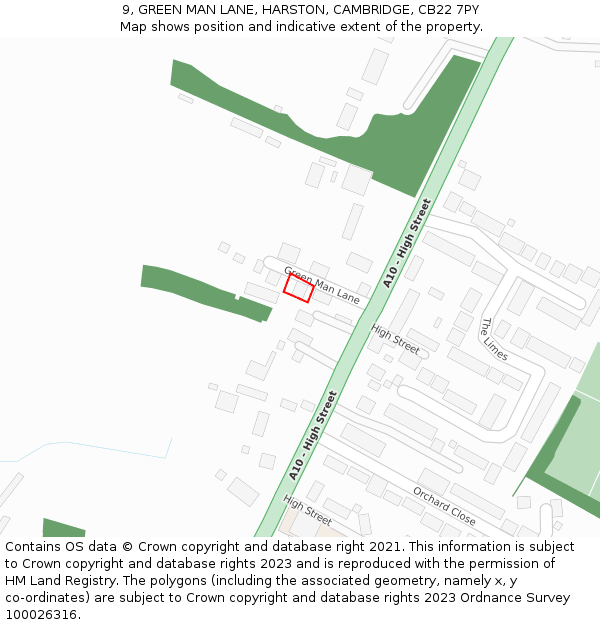 9, GREEN MAN LANE, HARSTON, CAMBRIDGE, CB22 7PY: Location map and indicative extent of plot
