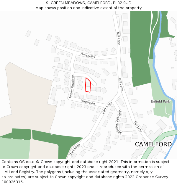 9, GREEN MEADOWS, CAMELFORD, PL32 9UD: Location map and indicative extent of plot
