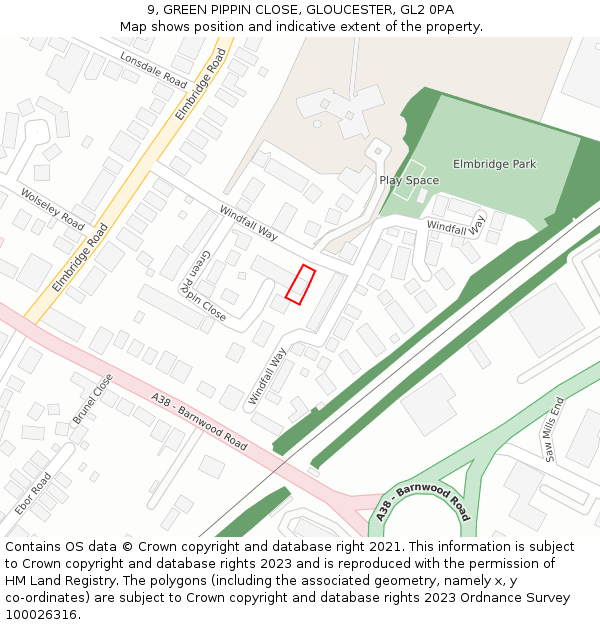 9, GREEN PIPPIN CLOSE, GLOUCESTER, GL2 0PA: Location map and indicative extent of plot