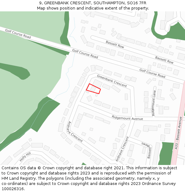 9, GREENBANK CRESCENT, SOUTHAMPTON, SO16 7FR: Location map and indicative extent of plot