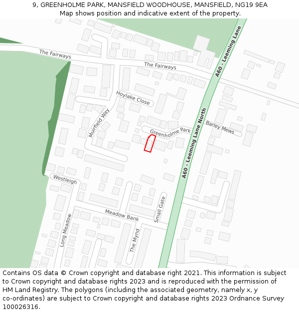 9, GREENHOLME PARK, MANSFIELD WOODHOUSE, MANSFIELD, NG19 9EA: Location map and indicative extent of plot