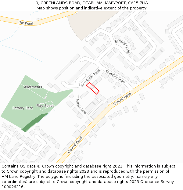 9, GREENLANDS ROAD, DEARHAM, MARYPORT, CA15 7HA: Location map and indicative extent of plot