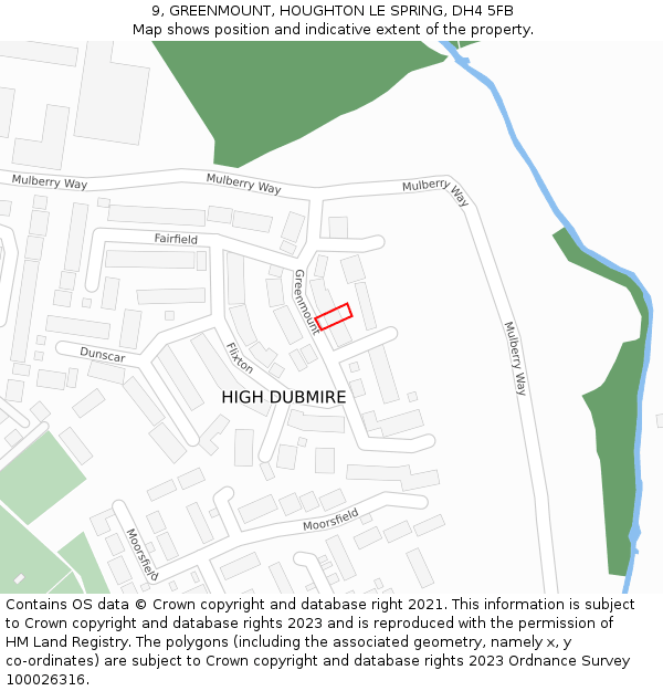 9, GREENMOUNT, HOUGHTON LE SPRING, DH4 5FB: Location map and indicative extent of plot