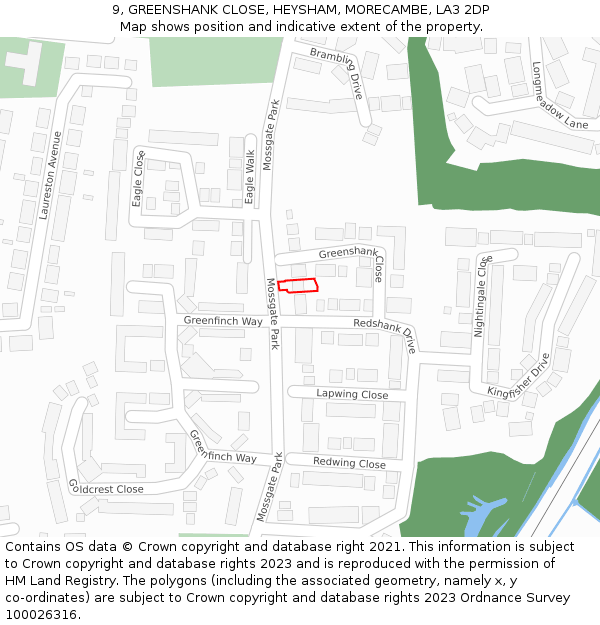 9, GREENSHANK CLOSE, HEYSHAM, MORECAMBE, LA3 2DP: Location map and indicative extent of plot