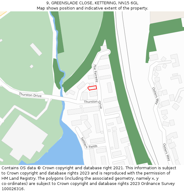 9, GREENSLADE CLOSE, KETTERING, NN15 6GL: Location map and indicative extent of plot