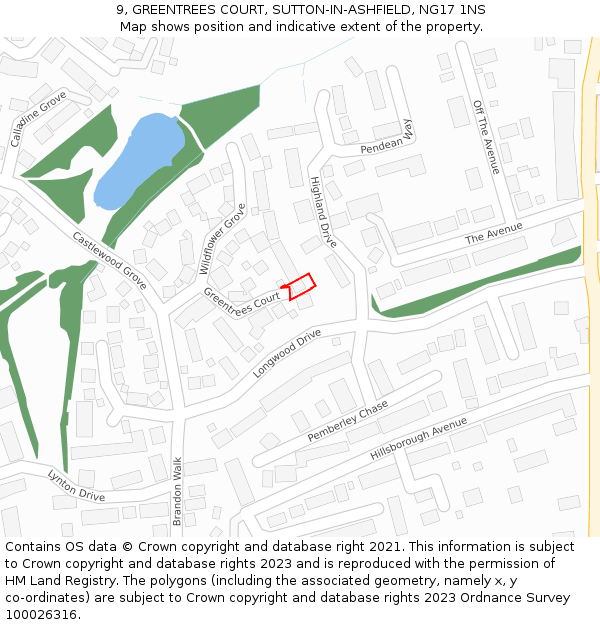 9, GREENTREES COURT, SUTTON-IN-ASHFIELD, NG17 1NS: Location map and indicative extent of plot