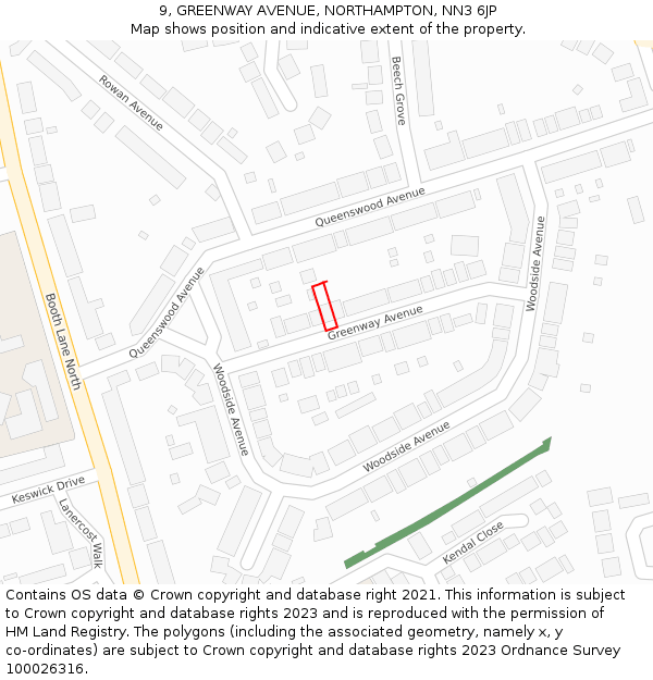 9, GREENWAY AVENUE, NORTHAMPTON, NN3 6JP: Location map and indicative extent of plot