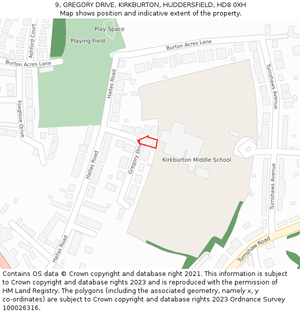 9, GREGORY DRIVE, KIRKBURTON, HUDDERSFIELD, HD8 0XH: Location map and indicative extent of plot