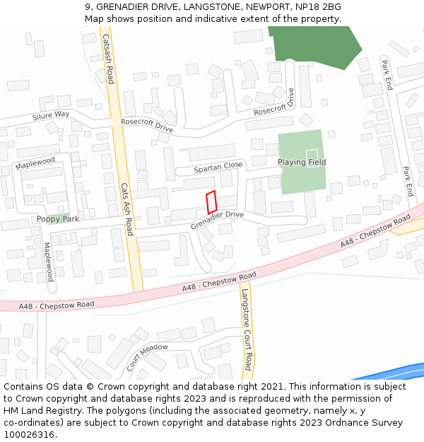 9, GRENADIER DRIVE, LANGSTONE, NEWPORT, NP18 2BG: Location map and indicative extent of plot