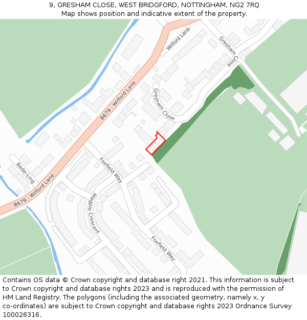 9, GRESHAM CLOSE, WEST BRIDGFORD, NOTTINGHAM, NG2 7RQ: Location map and indicative extent of plot