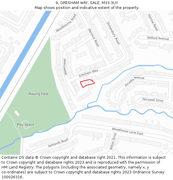 9, GRESHAM WAY, SALE, M33 3UY: Location map and indicative extent of plot