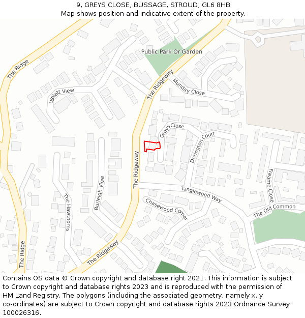 9, GREYS CLOSE, BUSSAGE, STROUD, GL6 8HB: Location map and indicative extent of plot