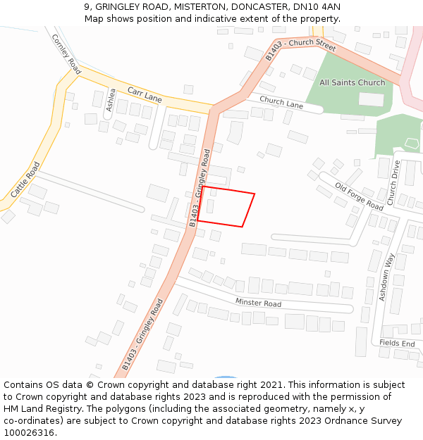 9, GRINGLEY ROAD, MISTERTON, DONCASTER, DN10 4AN: Location map and indicative extent of plot