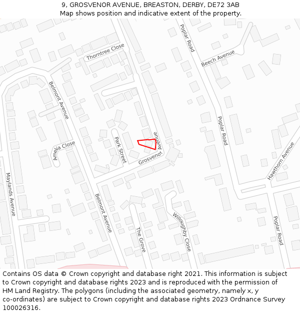 9, GROSVENOR AVENUE, BREASTON, DERBY, DE72 3AB: Location map and indicative extent of plot