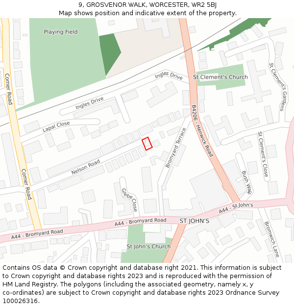 9, GROSVENOR WALK, WORCESTER, WR2 5BJ: Location map and indicative extent of plot