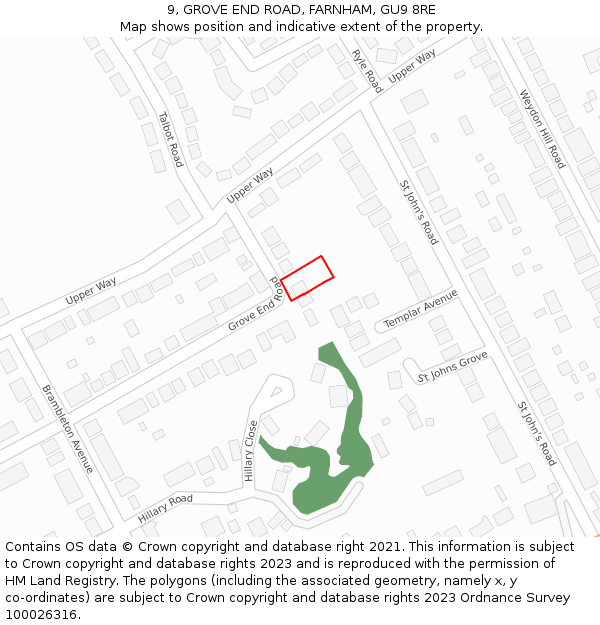 9, GROVE END ROAD, FARNHAM, GU9 8RE: Location map and indicative extent of plot