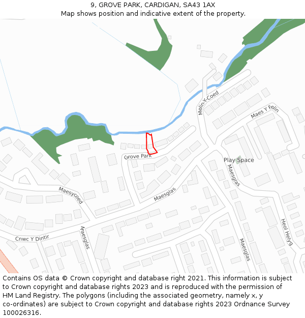 9, GROVE PARK, CARDIGAN, SA43 1AX: Location map and indicative extent of plot