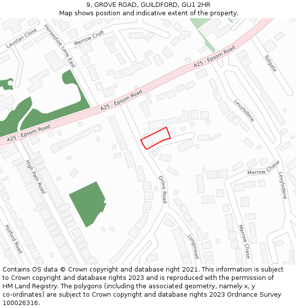 9, GROVE ROAD, GUILDFORD, GU1 2HR: Location map and indicative extent of plot