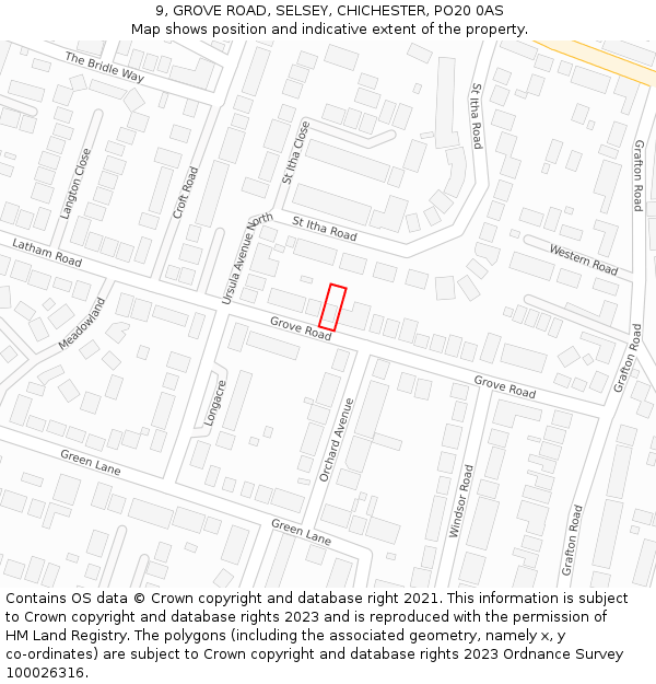 9, GROVE ROAD, SELSEY, CHICHESTER, PO20 0AS: Location map and indicative extent of plot