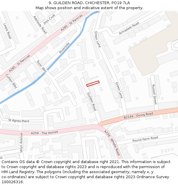 9, GUILDEN ROAD, CHICHESTER, PO19 7LA: Location map and indicative extent of plot