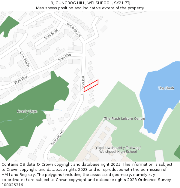 9, GUNGROG HILL, WELSHPOOL, SY21 7TJ: Location map and indicative extent of plot