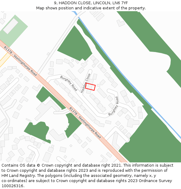 9, HADDON CLOSE, LINCOLN, LN6 7YF: Location map and indicative extent of plot