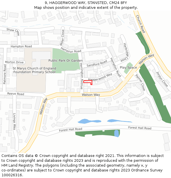 9, HAGGERWOOD WAY, STANSTED, CM24 8FY: Location map and indicative extent of plot