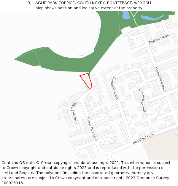 9, HAGUE PARK COPPICE, SOUTH KIRKBY, PONTEFRACT, WF9 3SU: Location map and indicative extent of plot