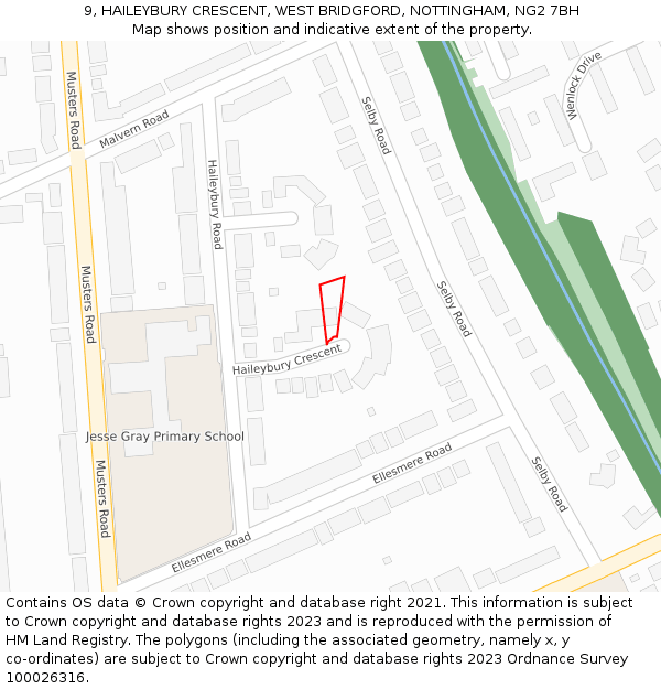 9, HAILEYBURY CRESCENT, WEST BRIDGFORD, NOTTINGHAM, NG2 7BH: Location map and indicative extent of plot