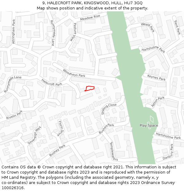 9, HALECROFT PARK, KINGSWOOD, HULL, HU7 3GQ: Location map and indicative extent of plot