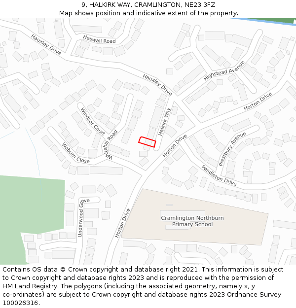 9, HALKIRK WAY, CRAMLINGTON, NE23 3FZ: Location map and indicative extent of plot