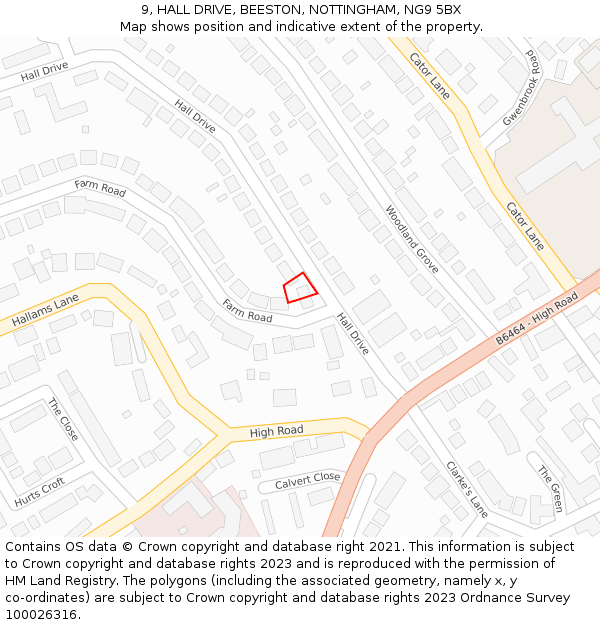 9, HALL DRIVE, BEESTON, NOTTINGHAM, NG9 5BX: Location map and indicative extent of plot