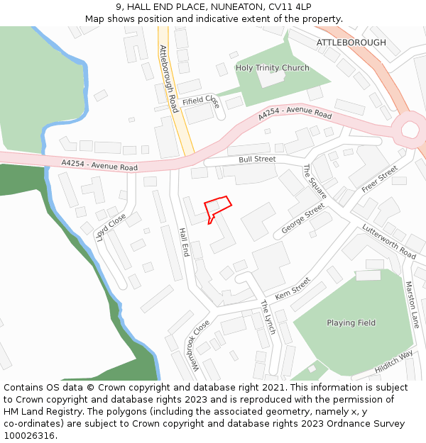 9, HALL END PLACE, NUNEATON, CV11 4LP: Location map and indicative extent of plot