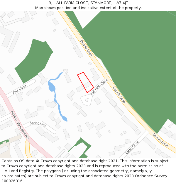 9, HALL FARM CLOSE, STANMORE, HA7 4JT: Location map and indicative extent of plot