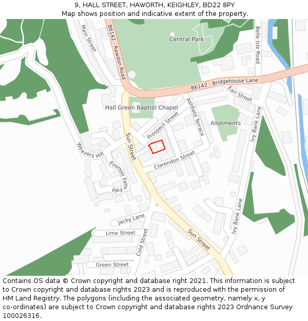 9, HALL STREET, HAWORTH, KEIGHLEY, BD22 8PY: Location map and indicative extent of plot