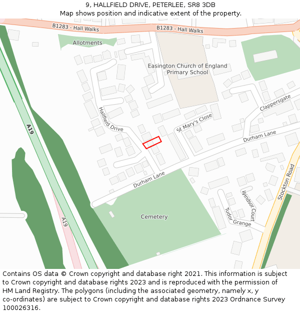 9, HALLFIELD DRIVE, PETERLEE, SR8 3DB: Location map and indicative extent of plot