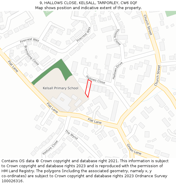 9, HALLOWS CLOSE, KELSALL, TARPORLEY, CW6 0QF: Location map and indicative extent of plot