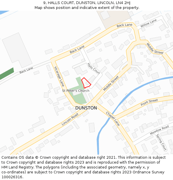 9, HALLS COURT, DUNSTON, LINCOLN, LN4 2HJ: Location map and indicative extent of plot