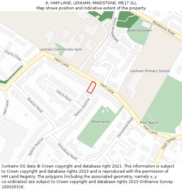 9, HAM LANE, LENHAM, MAIDSTONE, ME17 2LL: Location map and indicative extent of plot