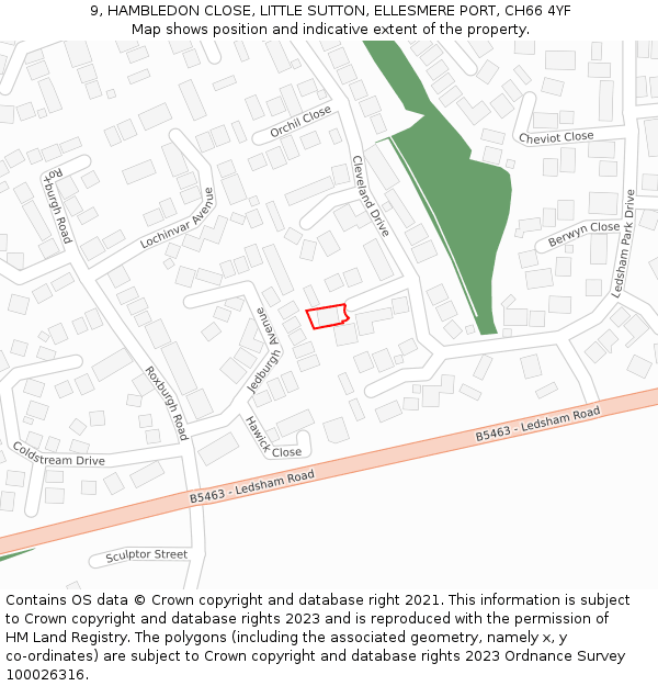 9, HAMBLEDON CLOSE, LITTLE SUTTON, ELLESMERE PORT, CH66 4YF: Location map and indicative extent of plot
