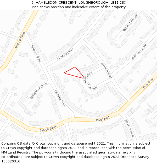 9, HAMBLEDON CRESCENT, LOUGHBOROUGH, LE11 2SX: Location map and indicative extent of plot