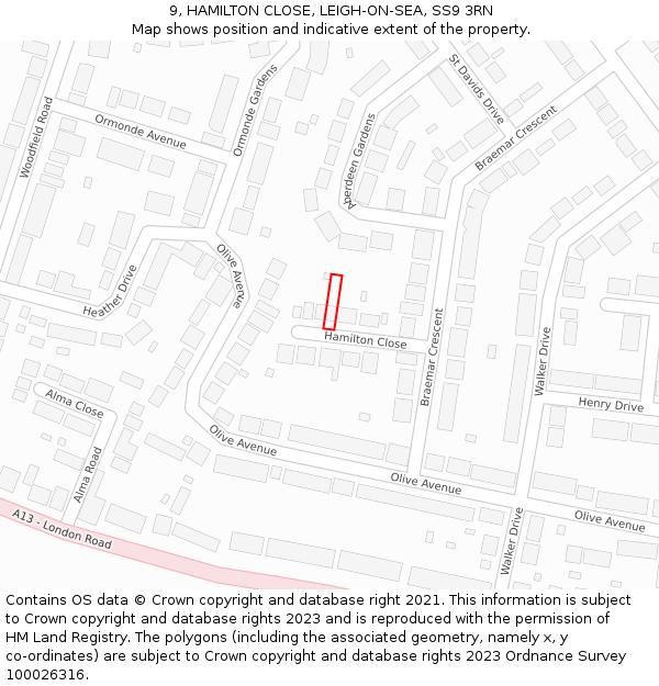 9, HAMILTON CLOSE, LEIGH-ON-SEA, SS9 3RN: Location map and indicative extent of plot