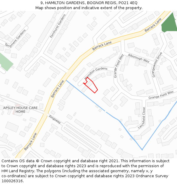 9, HAMILTON GARDENS, BOGNOR REGIS, PO21 4EQ: Location map and indicative extent of plot