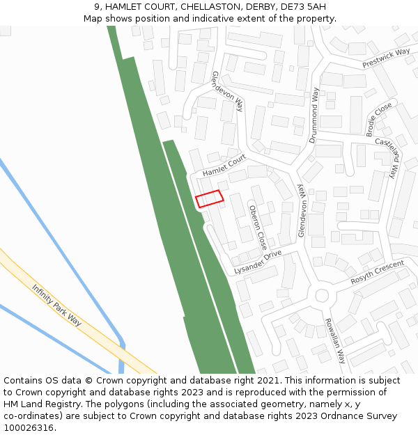 9, HAMLET COURT, CHELLASTON, DERBY, DE73 5AH: Location map and indicative extent of plot