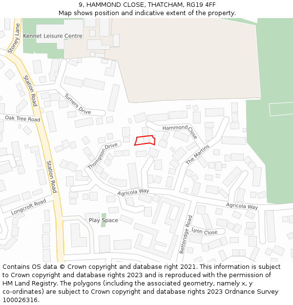 9, HAMMOND CLOSE, THATCHAM, RG19 4FF: Location map and indicative extent of plot