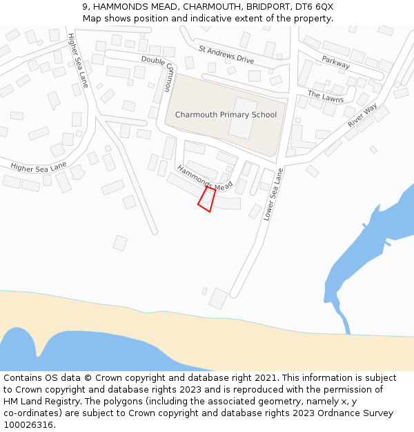 9, HAMMONDS MEAD, CHARMOUTH, BRIDPORT, DT6 6QX: Location map and indicative extent of plot